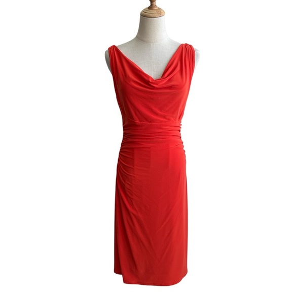 Lauren Ralph Lauren Coral Orange Draped Cowl Neck Stretch Jersey Dress Size 6P - Picture 2 of 9